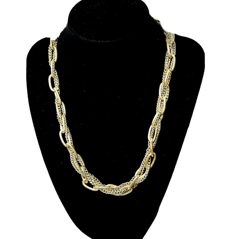 Etienne Aigner 19 Inch Vintage Silvertone Necklace Interwoven Thick Thin Chains